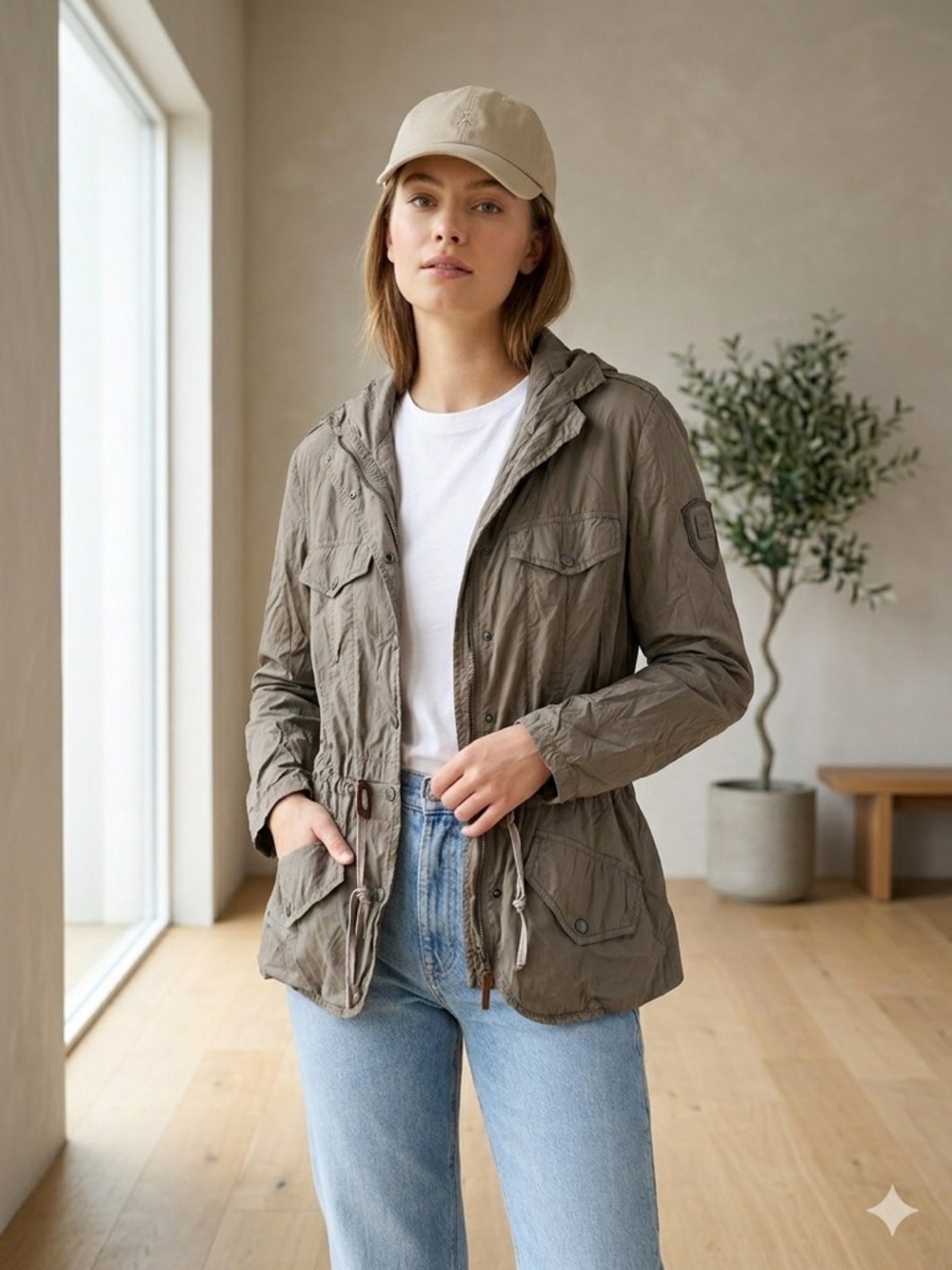 add Taupe Lightweight Utility Windbreaker Jacket - US 8 (Medium)